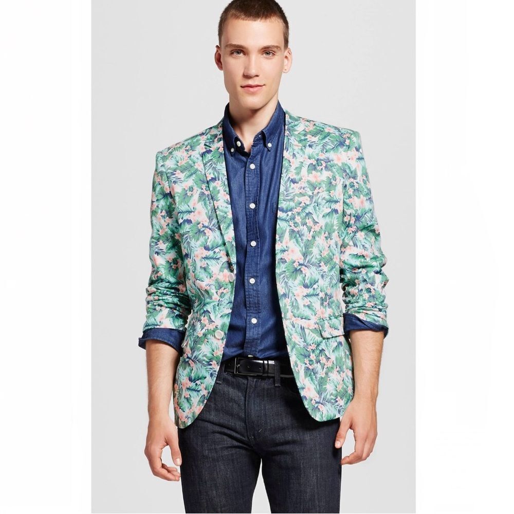 WD.NY Men’s Green & Pink Palm Floral Blazer Jacket